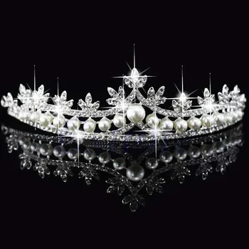 2021 Naujas Mados Bridal crown Princess kalnų krištolas Pearl Kristalų Plaukų Tiara Vestuvių Karūna Šydas Lankelis