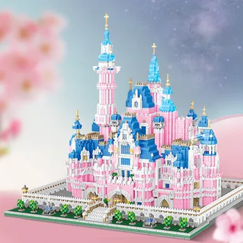 6718pcs Architektūros Pramogų Parko Statyba Blokai Rožinė Princesė Pilis, 3D Modelį Mini Diamond Plytos, Blokai, Žaislai Vaikams