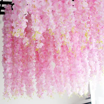 Dirbtinės Gėlės Wisteria Rotango String Vynuogių Namų Vestuvių Sodo Puošmena Kabo Girliandą Sienos Atsitiktinai Vienos Gėlės Vynuogių