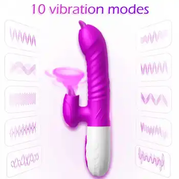 Du kartus Liežuvio Vibratorius Teleskopinis Sukasi Dildo Šildymo Makšties Klitorio Vibratorius Stimuliuoja Suaugusiųjų Sekso Žaislai Moterims