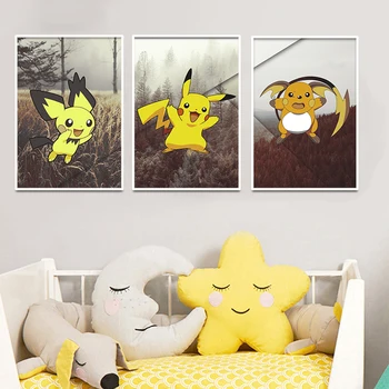Pokemon Plakatas Vaikas Miegamojo Priedai Anime Bulbasaur Pikachu Drobės, Freska Paveikslų Tapyba Šiuolaikinių Namų Puošybai