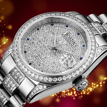 PRANCŪZIJA ROSDN Moterų Laikrodžiai Prabangos Prekės Su MIYOTA Automatinis Mechaninis laikrodis Moterims Full Diamond Šviesos Porų Žiūrėti R2009