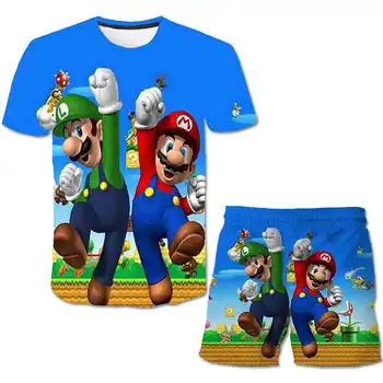 Vasaros Rudens berniukai prekės rūbai vaikams Mario Spausdinti 3D marškinėliai šortai Kostiumas berniukui animacinių filmų Grafika vaikai super Mario mados rinkiniai