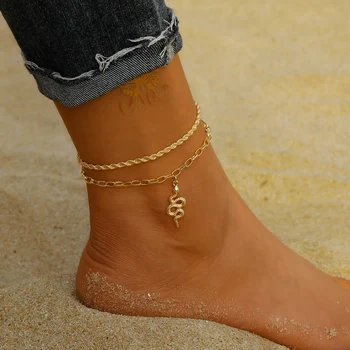 VKME Bohemijos Multi-layer Gyvatė Pakabukas Anklets Rinkinys Moterims Aukso Grandinės Anklet Kojos Kulkšnies Apyrankę Paplūdimio Papuošalai