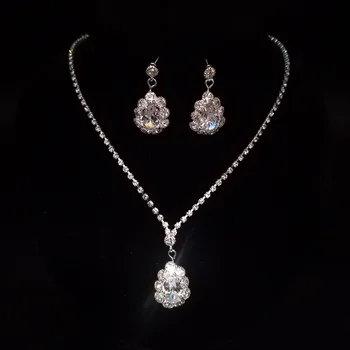 CSHOU191 cirkonis kristalų grandinės nustatyti romantiškas nuotaka vandens lašas vestuvių karoliai ir auskarai 2-piece set