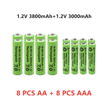 1.2 V AA AAA NI-MH AA Baterija 3800mAh + AAA 3000mAh Baterija Fakelas Žaislai, Laikrodis, MP3 Grotuvas Pakeisti Ni-Mh Baterija