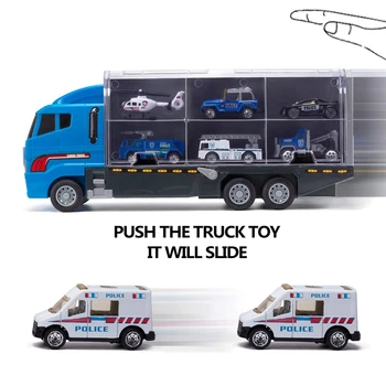 10-In-1 Policijos Transporto Sunkvežimių, Mini Lieto Žaislas Automobilis, Pakrautas Automobilis Žaislų Rinkinys