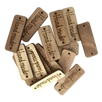 100Pcs Handmade Label Wood 2-holes Buttons Wooden Tags Clothing Decoration