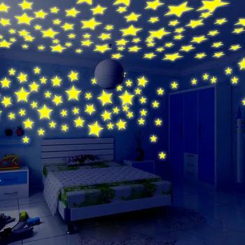 100VNT Vaikų, Miegamojo, Fluorescencinis Švytėjimas Tamsoje Žvaigždžių Sienų Lipdukai šviesos apšvietimas iki žvaigždžių lipdukas geriausia dovana vaikams