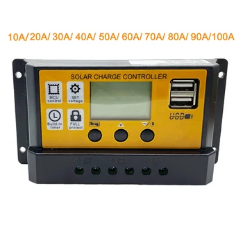 10A-100A Saulės Įkrovimo Valdikliu Pulto Baterijos Reguliatorius Dual USB 12/24V
