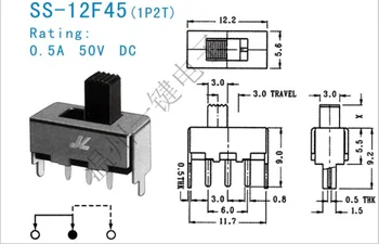 10VNT SS-12F45 1P2T Vienas lenkas dukart mesti pastumkite jungiklį verticle tipas 3 polių su 2 fiksuotais pin žaislai