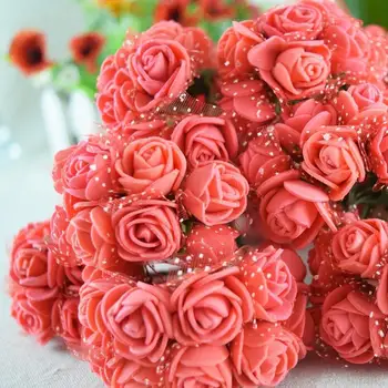 144pcs/daug 2.5 CM Skersmens galvos Spalvotų Rožių Putų Mini dirbtinio šilko Gėlių Puokštė vientisos Spalvos vestuvių dekoravimas vainikai