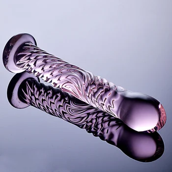 17cm Tikroviškas Dildo Stiklo Kristalų Dildo Su siurbtuko Sekso Žaislai Moteris/Lesbiečių Sekso Žaislas Apskretėlė G-spot Orgasme masažas stick