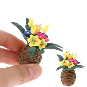 1pc 1:12 Miniatiūriniai Lėlių Gėlių Krepšelis Mini Vaisių Krepšelis, Gėlės Puodą Dekoro Žaislas