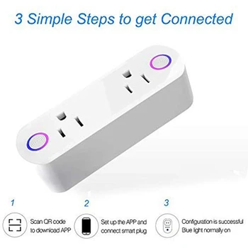 2 Paketą Smart Plug 15A Smart Dvigubas Lizdas Lizdai su Energetikos kontrolės Hands-Free Valdymas Balsu už Alexa, IFTTT & 