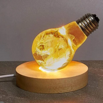 2 Vnt. Medienos LED Šviesos 3D Kristalai, Stiklo Derva Meno Dispaly Bazės Papuošalai Naktį lempose Stovi