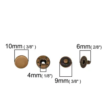 20 Vnt 10mm x6mm Metalo Snap Užtrauktuku Mygtukai Suapvalinti Antikvariniai Bronzos Siuvimo 