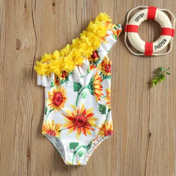 2020-12-14 lioraitiin 1-5Years Bamblys Vaikas maudymosi kostiumėlį Gėlių Saulėgrąžų Arbūzų, Ananasų Spausdinimo vieną Petį Romper