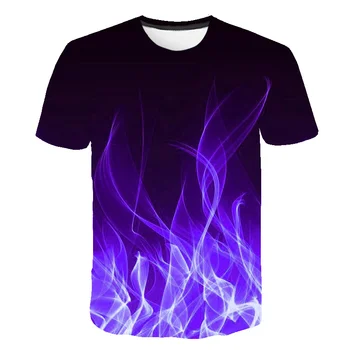 2020 karšto pardavimo vaikus Naujas Vasaros marškinėliai Su apvalia Kaklo trumpomis Rankovėmis Mėlyna žalia violetinė raudona Liepsna 3D Atspausdintas Top aukštos kokybės