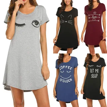 2020 M. Moteris Laišką Nightgowns Ir Sleepshirts Sleepwear Mielas Miego Marškinėliai Spausdinami Naktį Suknelė Trumpomis Rankovėmis Naktiniai Drabužiai