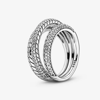 2020 Nauja 925 Sterlingas Sidabro Žiedas Nutiesti Gyvatė Grandinės Modelis Žiedas, Karūna Žiedai Moterų Dalyvavimas Jubiliejų Papuošalai
