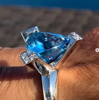 2020 naujausias Paprastas 3-nagai mėlyna cirkonis trys nagai žiedas moterims vestuvės vestuvinis papuošalų dovana anillos mujer