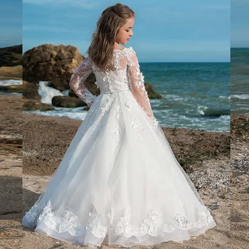 2021 Bridesmaid Suknelę Mergaitėms, Vaikams Ilgai Nėrinių Princesė Vestuvių Suknelės, Šaliai, Paauglys Vakaro Drabužiai Vaikams Balta Suknelė
