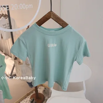 2021 m. Vasarą Mergaitėms trumpomis Rankovėmis Laiškas Išspausdintas Viršų korėjos Baby Vaikų Puse Rankovėmis T-shirt