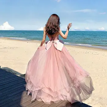 2021 m. Vasarą Naujas Kostiumas Super Pasakų Lieknėjimo Diržai Tiulio Suknelė Moterims Sanya Pajūrio Atostogų Paplūdimio Suknelė