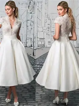 2021 m. Vasarą, Naujas Stilius Europos ir Amerikos Mados Temperamentas Balta Nėrinių Susiuvimo V-kaklo, Trumpas rankovėmis Elegantiškas Šalis Suknelė
