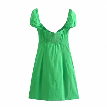 2021 m. vasarą nauju moterų Europos ir Amerikos stiliaus mados raglan rankovėmis žalia V-kaklo, atvira nugara slim popelinowy suknelė