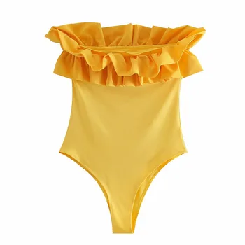 2021 m. vasarą naujų saldus stilius moterų off-pečių tiesiai apykaklės siūlėmis dekoratyviniai laminuoti maudymosi kostiumėlį ZA