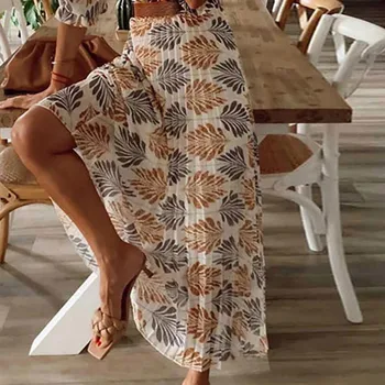 2021 m. Vasarą Ponios Suknelė Mados Print-Line V-Neck Paplūdimys Boho Maxi Suknelė Kulkšnies Ilgis Pusė Rankovių Suknelė Moterims