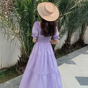 2021 Mados Moterų Violetinė Elegantes Ilgai CottageCore Derliaus Moterų Drabužiai Estetinės Vasaros Fairy Dress Sukienka Kawaii
