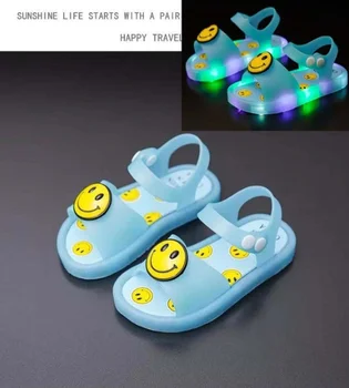 2021 NAUJAS Berniukas Vaikai LED Vaikams Baby Girl lemputės Šviesos Sandalai Su Šviesos Šlepetės Lauko Vasaros Besišypsantis veidas mėlyna