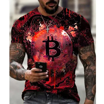 2021 naujas prarasti trumpas rankovės sporto vyriški T-shirt, didelis apvalios kaklo, bitcoin 3D spausdinimo, laisvalaikio ir kvėpuojantis fitneso vyriški drabužiai