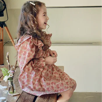 2021 Vasaros Kūdikių Mergaičių Suknelė Vintage Vaikų Gėlių Raštas Medvilnės Saldus Frock Kūdikių Mergaičių Atostogų Ilgomis Rankovėmis Princesė Suknelės