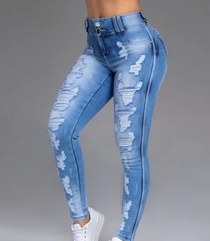2021 vasaros naują stiliaus moteriški džinsai kankina skylės yra plonas ruožas džinsai, kelnės moteriškos kelnės