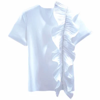 2021Summer naujas Pynimas T-shirt moterų trumpomis rankovėmis mados temperamentas vientisos spalvos viršaus atrodo plonas ir universalus T-shirt GD605