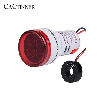 22 mm Apvalus LED Dvigubas Ekranas AC Volt Ampermeter Voltmeter 60-500V 220V Ammeter Skaitmeninis Įtampos Srovės Amperas Metrui Indikatorius