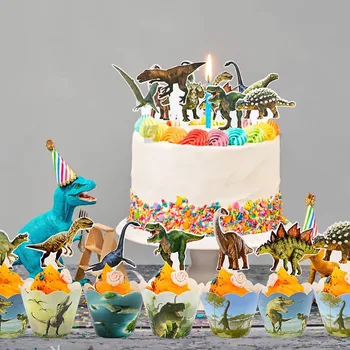 24 Juros Periodo Dinozaurų Tortą Įdėkite Kortelę Baby Shower Animacinių Filmų Tyrannosaurus Rex Tortas Supa Kiaušinių Pyragas Įterpti Vaiko Gimtadienio