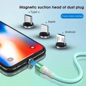 3 1. Magnetinio Silicio USB Kabelis iPhone Įkroviklio 360 Laipsnių Pasukti USB C Tipo Kabelio 