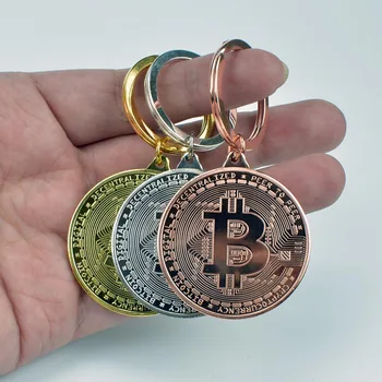 3 Spalvų Aukso, Sidabro Vario Bitcoin Key Chain Bitcoin Monetos KeyChain Kolekcines Monetos Fizinių Metalų Monetos