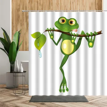 3D Juokinga medvarlės Dušo Užuolaidos Mielas Animacinių filmų Žalia Gyvūnų Varlės Vonios kambarys Dekoro Fone Vandeniui Vonios Užuolaidos Kabliukai