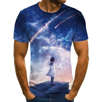 3D T-Shirt Žvaigždėtas Dangus Romantiškų Drabužių Vyrų, Moterų, Vaikų trumpomis Rankovėmis Kietas Tees Mados Atsitiktinis Vasaros Berniukas Mergaitė Vaikai Streetwear
