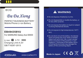 4300mAh EB494358VU Baterijos Samsung Galaxy Ace 5830 S6802 B7510 i569 i579 i619 S5660 S5670 S5830I S5838 S6102 S6108 S5830