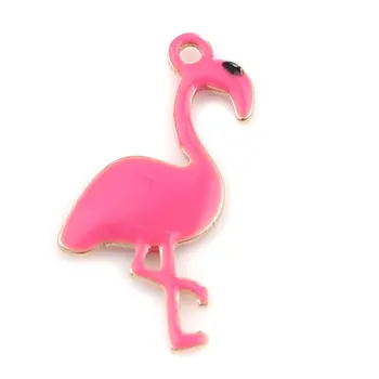5vnt du kartus Susidūrė su Emalio Flamingo Pakabukai Vario Paukščių, Gyvūnų, Emalinio Blizgančiais Karolius, Aukso Spalvos Auskarai 