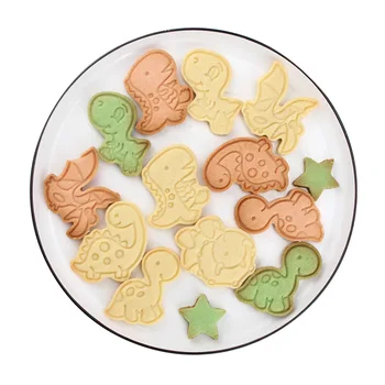 6Pcs/set Dinozaurų Formos Cookie Cutters Plastikiniai 3D Animaciją Pressable Sausainių Sluoksnį Sausainių Antspaudas Virtuvės Kepimo Pyragai, bandelės, Įrankiai