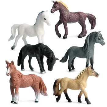 6pcs/set Modeliavimas Laukinių Gyvūnų Žaislas Plastiko Veiksmų PVC Modelis Arklių Kūdikių Skaičius Kolekcijos Lėlės Žaislas vaikams, Švietimo žaislai