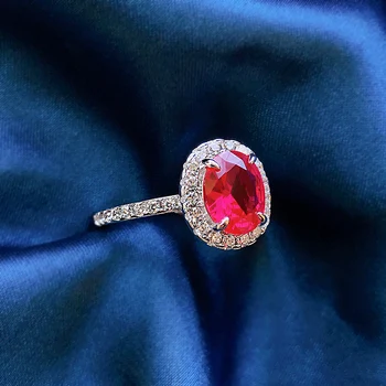 925 Sterlingas Sidabro Ovalo Supjaustyti Rubinas Brangakmenio Vestuvių Derliaus Sužadėtuvių Žiedą, Moterims, Dovana Fine Jewelry